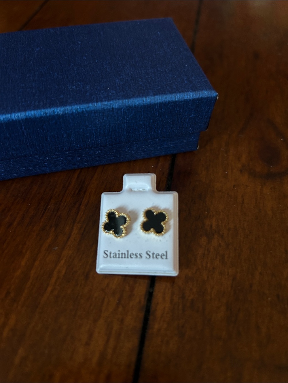 Black Clover Stainless Steel Stud Earrings - Gold Trim